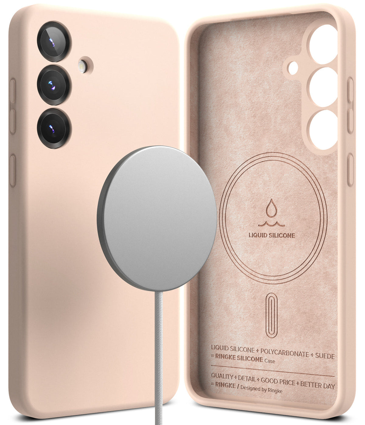 Galaxy S25 Plus Case | Silicone Magnetic - Light pink magnetic silicone phone case with interior suede lining.