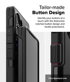 Galaxy S25 Ultra Case | Alles - Close-up of a black phone case showing textured, tactile buttons and a fine aperture line.