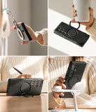 Galaxy S25 Ultra Case | Alles - Four-panel collage showing a black phone case with a built-in ring stand and magnetic mount.