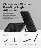 Galaxy S25 Ultra Case | Alles - Black phone case with a 360-degree rotating kickstand shown at various viewing angles.