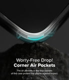 Galaxy S25 Ultra Case | Alles - Close-up of a phone case corner with glowing air pockets resting on a rough, dark rock surface.