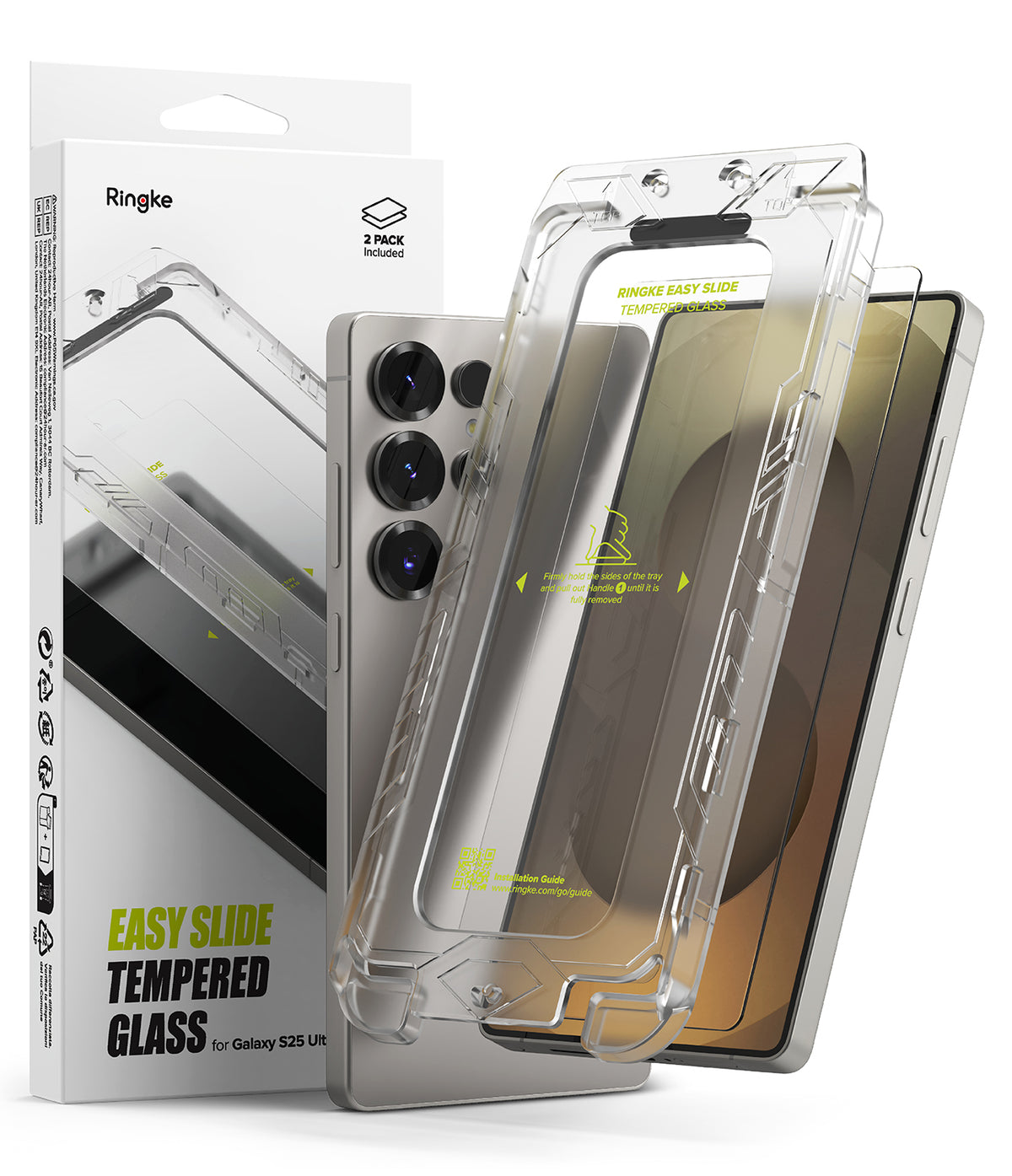 Galaxy S25 Ultra Screen Protector | Easy Slide Tempered Glass - Galaxy S25 Ultra Screen Protector - Ringke Easy Slide tempered glass kit with installation tray and retail packaging.