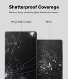 Galaxy S25 Ultra Screen Protector | Easy Slide Privacy Tempered Glass - Galaxy S25 Ultra Screen Protector - Comparison showing shattered privacy glass held together versus loose shards.