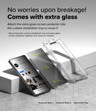 Galaxy S25 Ultra Screen Protector | Easy Slide Privacy Tempered Glass - Galaxy S25 Ultra Screen Protector - Two tempered glass protectors and an installation tray displayed on a gray surface.