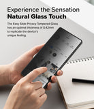 Galaxy S25 Ultra Screen Protector | Easy Slide Privacy Tempered Glass - Galaxy S25 Ultra Screen Protector - Hands holding a phone with a privacy screen protector displaying a social media profile.