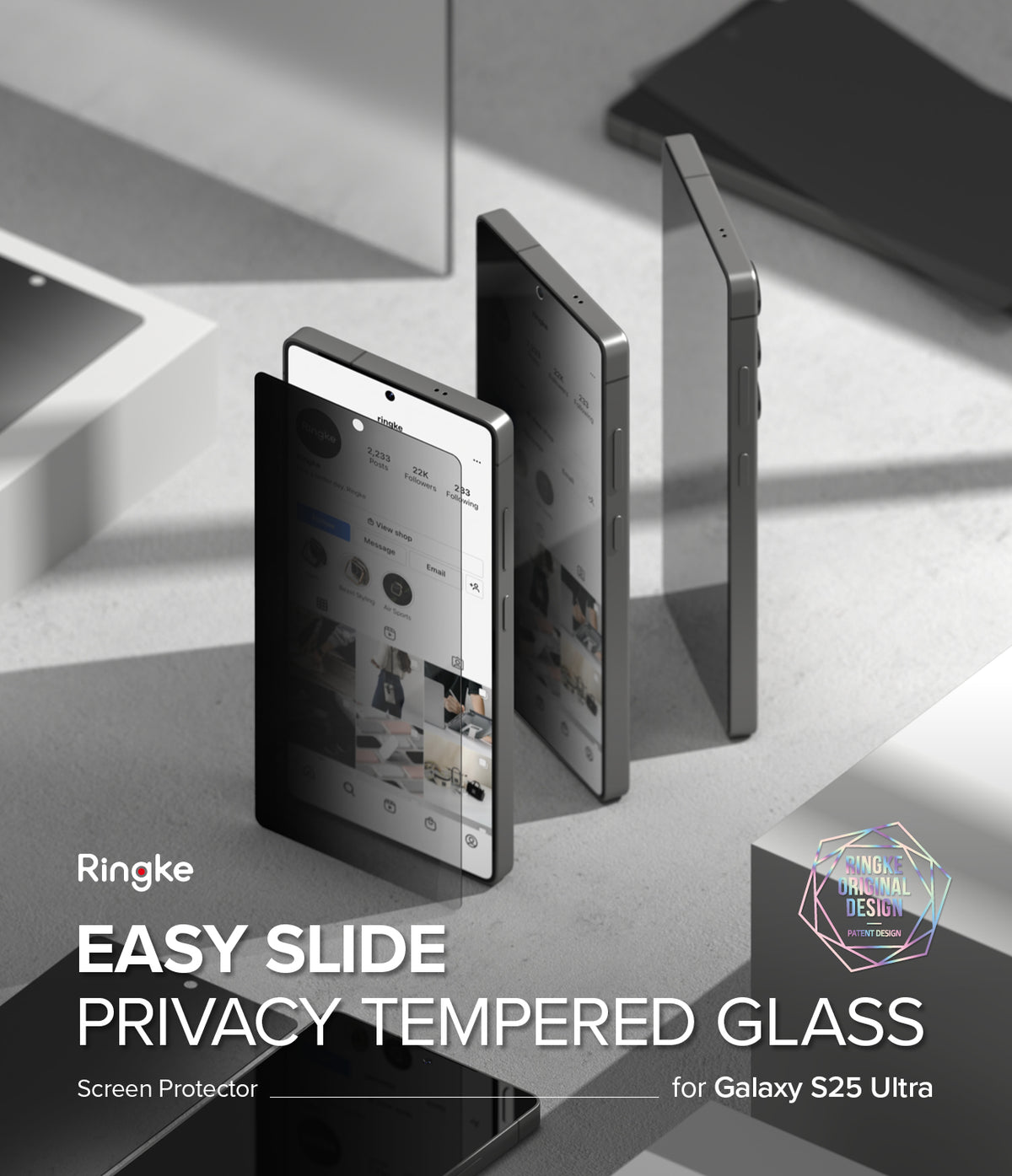 [Bundle] Galaxy S25 Ultra | Onyx Magnetic - Galaxy S25 Ultra | Onyx Magnetic - Three Galaxy S25 Ultra phones showing a privacy screen protector being applied.