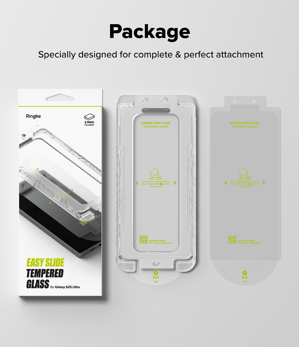 [Bundle] Galaxy S25 Ultra | Silicone Magnetic - Ringke Easy Slide tempered glass screen protector kit with installation tray.
