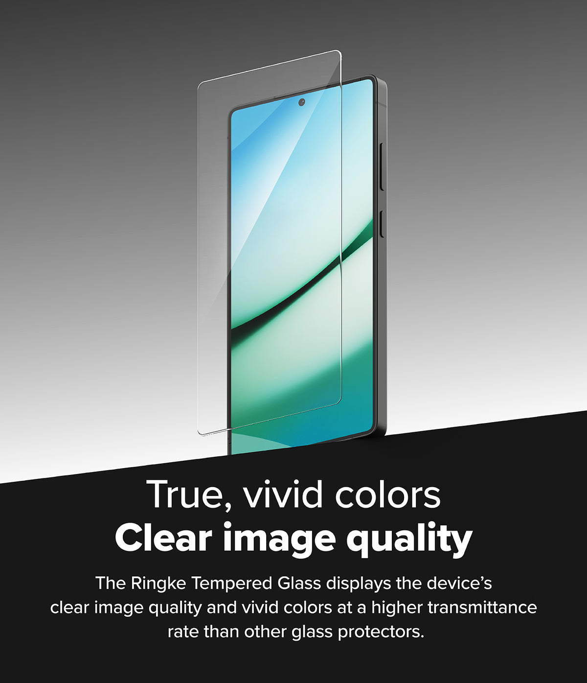 Galaxy S25 Ultra Screen Protector | Easy Slide Tempered Glass - Galaxy S25 Ultra Screen Protector - A clear tempered glass sheet hovering above a smartphone screen showing vivid colors.