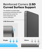 Galaxy S25 Ultra Screen Protector | Easy Slide Tempered Glass - Galaxy S25 Ultra Screen Protector - Diagram showing 2.5D curved edges for shock absorption compared to standard glass.
