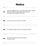 Galaxy S25 Ultra Cover | Folio Grip Wallet Magnetic - Informational notice listing four usage guidelines for the accessory.