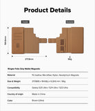 Galaxy S25 Ultra Cover | Folio Grip Wallet Magnetic - Technical diagram showing dimensions and features of the brown wallet.