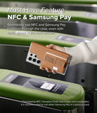 Galaxy S25 Ultra Cover | Folio Grip Wallet Magnetic - Galaxy S25 Ultra Cover - Hand holding a brown folio wallet case over a transit card reader to demonstrate NFC functionality.