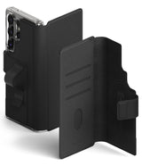 Galaxy S25 Ultra Cover | Folio Grip Wallet Magnetic - Black folio case with card slots, magnetic strap, and grip.