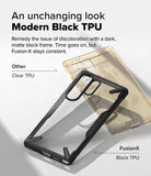 Galaxy S25 Ultra Case | Fusion-X - Comparison of a yellowed clear case and a pristine black Fusion-X case.