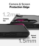 Galaxy S25 Ultra Case | Fusion-X - Close-up showing 1.2mm camera lips and 1.5mm raised screen bezel for device protection.