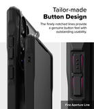 Galaxy S25 Ultra Case | Fusion-X - Close-up of black phone case buttons with textured, notched lines for tactile feedback.