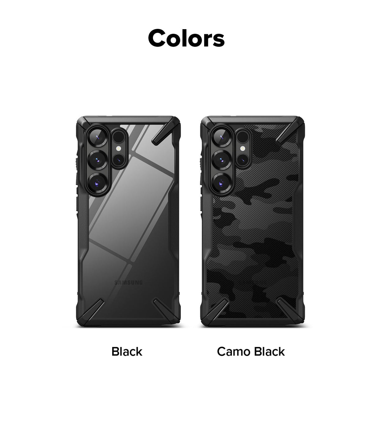 Galaxy S25 Ultra Case | Fusion-X - Two Fusion-X cases for Galaxy S25 Ultra in Black and Camo Black side-by-side.