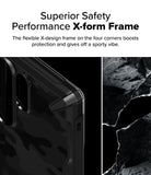 Galaxy S25 Ultra Case | Fusion-X - Close-up of a black phone case corner with a reinforced X-design frame against a rocky background.