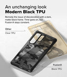 Galaxy S25 Ultra Case | Fusion-X - A black Fusion-X phone case compared to a discolored, yellowed clear TPU case.
