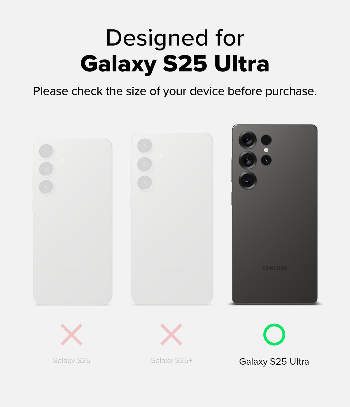 [Bundle] Galaxy S25 Ultra | Fusion-X Magnetic - Comparison of Galaxy S25, S25+, and S25 Ultra showing the Ultra is the correct size.