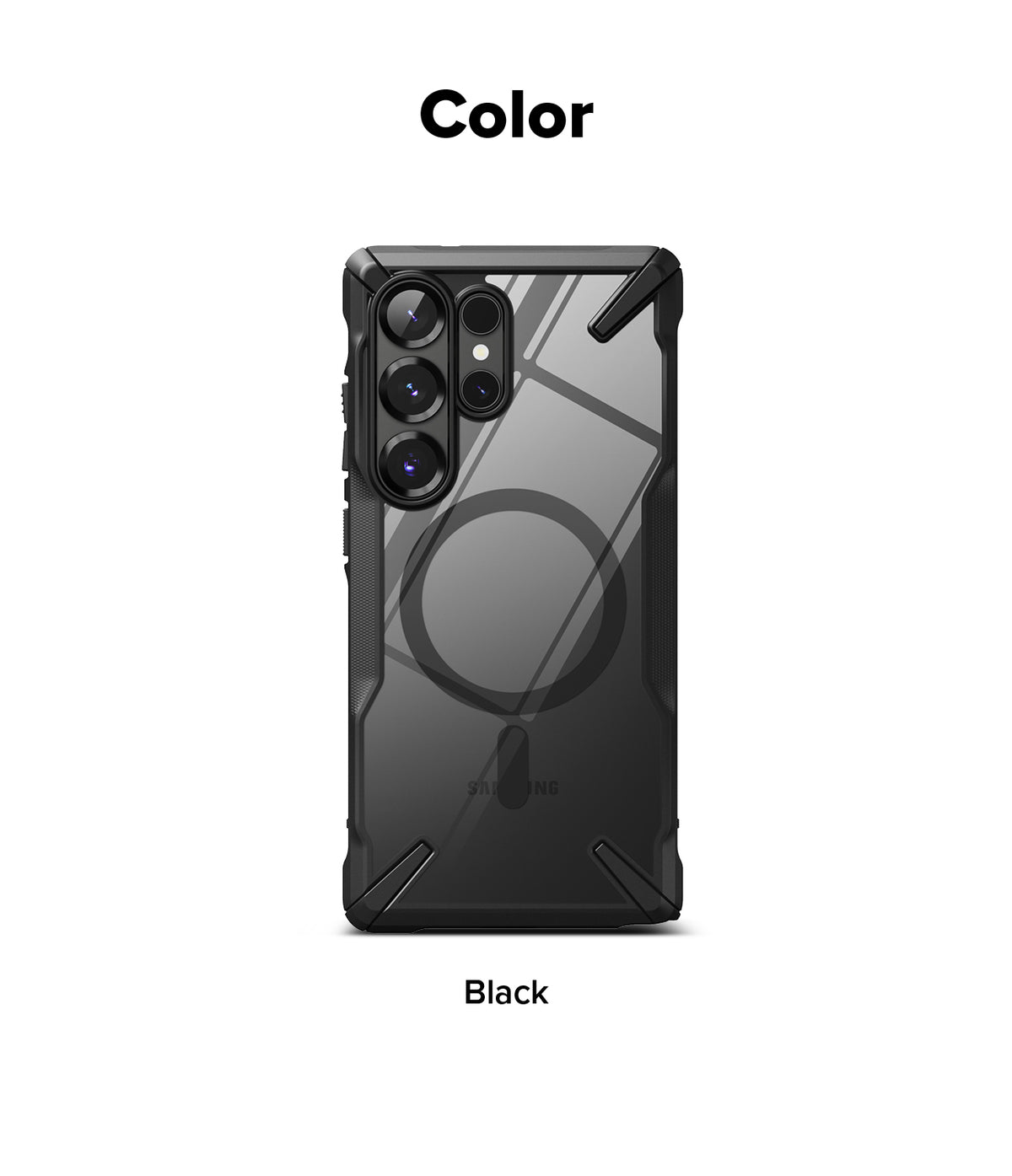 Galaxy S25 Ultra Case | Fusion-X Magnetic - Black protective phone case with a clear back and integrated magnetic ring.