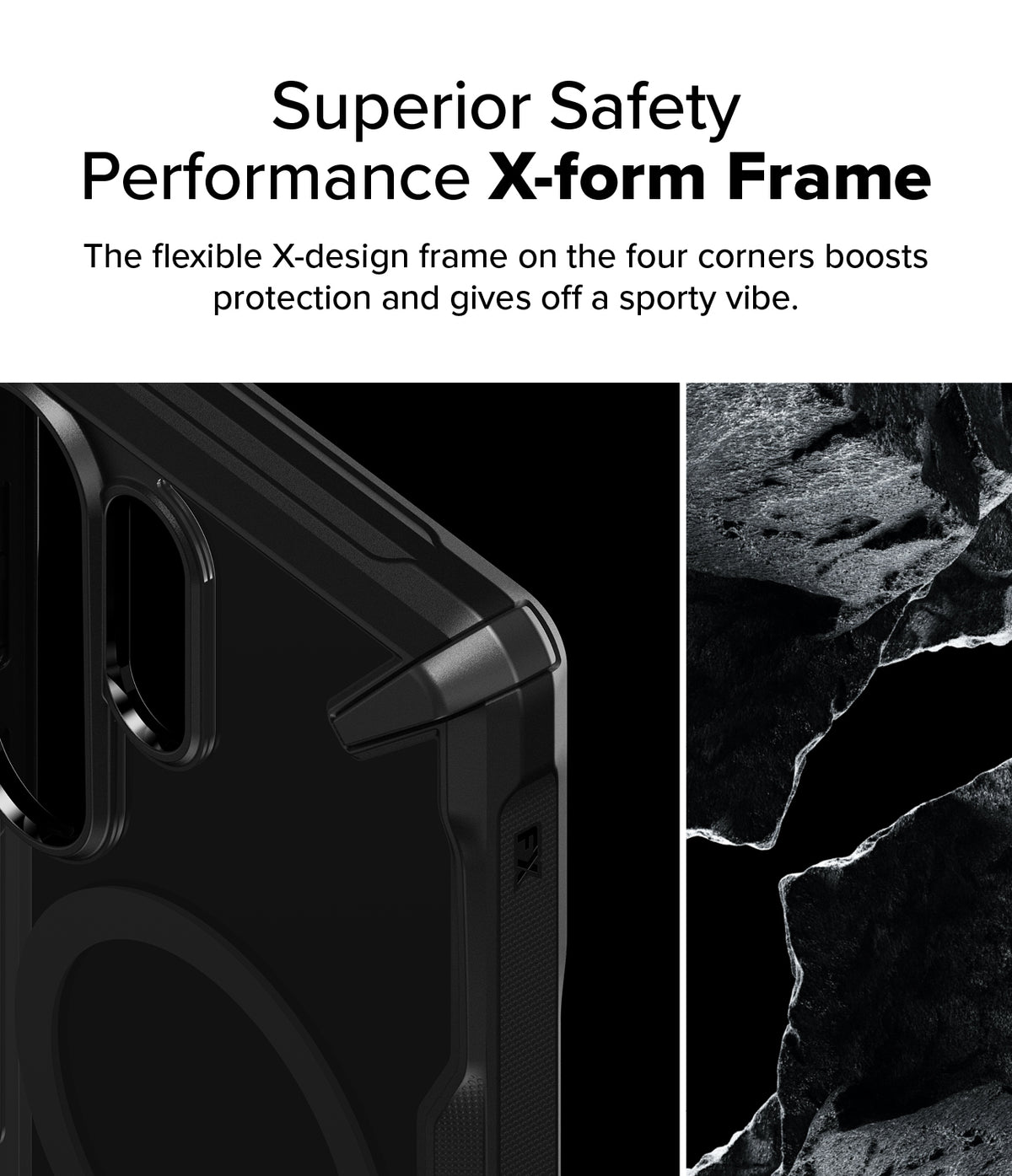 [Bundle] Galaxy S25 Ultra | Fusion-X Magnetic - Galaxy S25 Ultra | Fusion-X Magnetic - Close-up of a black phone case corner with a reinforced X-design frame.
