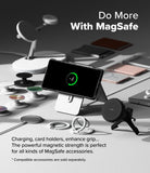 Galaxy S25 Ultra Case | Fusion-X Magnetic - Phone in a magnetic case charging on a stand surrounded by MagSafe accessories.