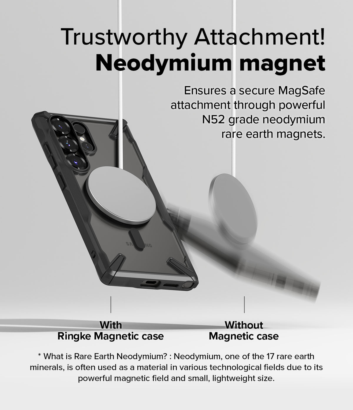 [Bundle] Galaxy S25 Ultra | Fusion-X Magnetic - Galaxy S25 Ultra | Fusion-X Magnetic - Comparison showing a magnetic disc attaching to a phone case versus falling off.
