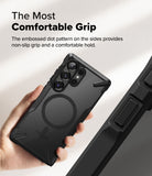 Galaxy S25 Ultra Case | Fusion-X Magnetic - Hand holding a black phone case with a magnetic ring and textured side grip.