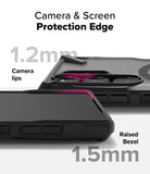 Galaxy S25 Ultra Case | Fusion-X Magnetic - Close-up showing 1.2mm camera lips and 1.5mm raised screen bezel protection.