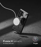 [Bundle] Galaxy S25 Ultra | Fusion-X Magnetic - Galaxy S25 Ultra | Fusion-X Magnetic - Black Fusion-X case on a Galaxy S25 Ultra attached to a magnetic wireless charger.