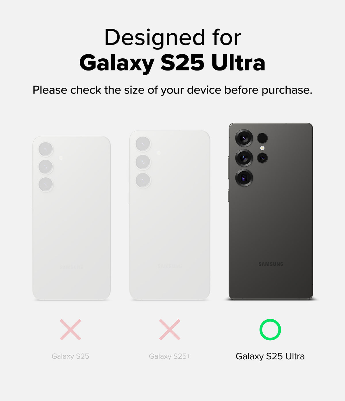 [Bundle] Galaxy S25 Ultra | Fusion Bold Magnetic - Comparison chart showing Galaxy S25, S25+, and S25 Ultra with a green checkmark for the Ultra.