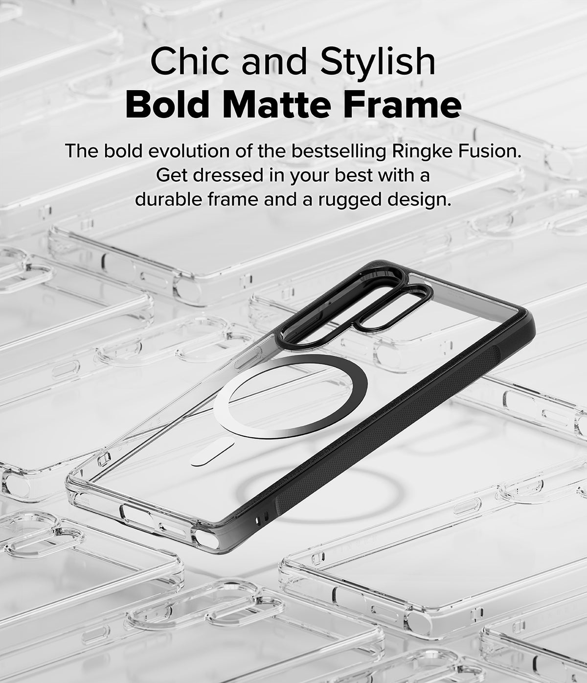 [Bundle] Galaxy S25 Ultra | Fusion Bold Magnetic - Clear phone case with a black matte frame and magnetic ring.