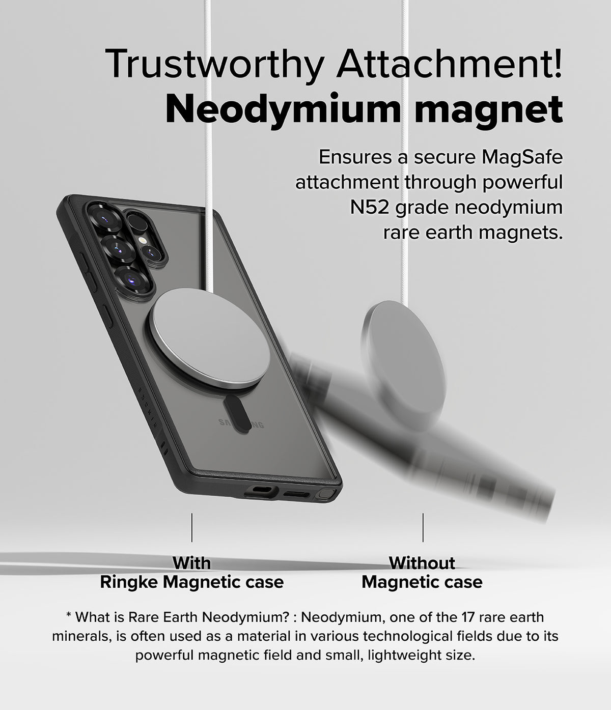 [Bundle] Galaxy S25 Ultra | Fusion Bold Magnetic - A phone in a magnetic case sticks to a disc, while another falls.
