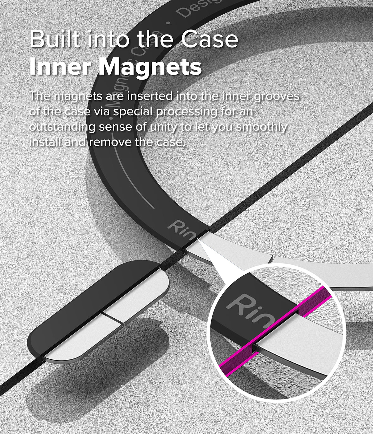 Galaxy S25 Ultra Case | Fusion Bold Magnetic - Close-up of magnets embedded into the inner groove of a phone case.
