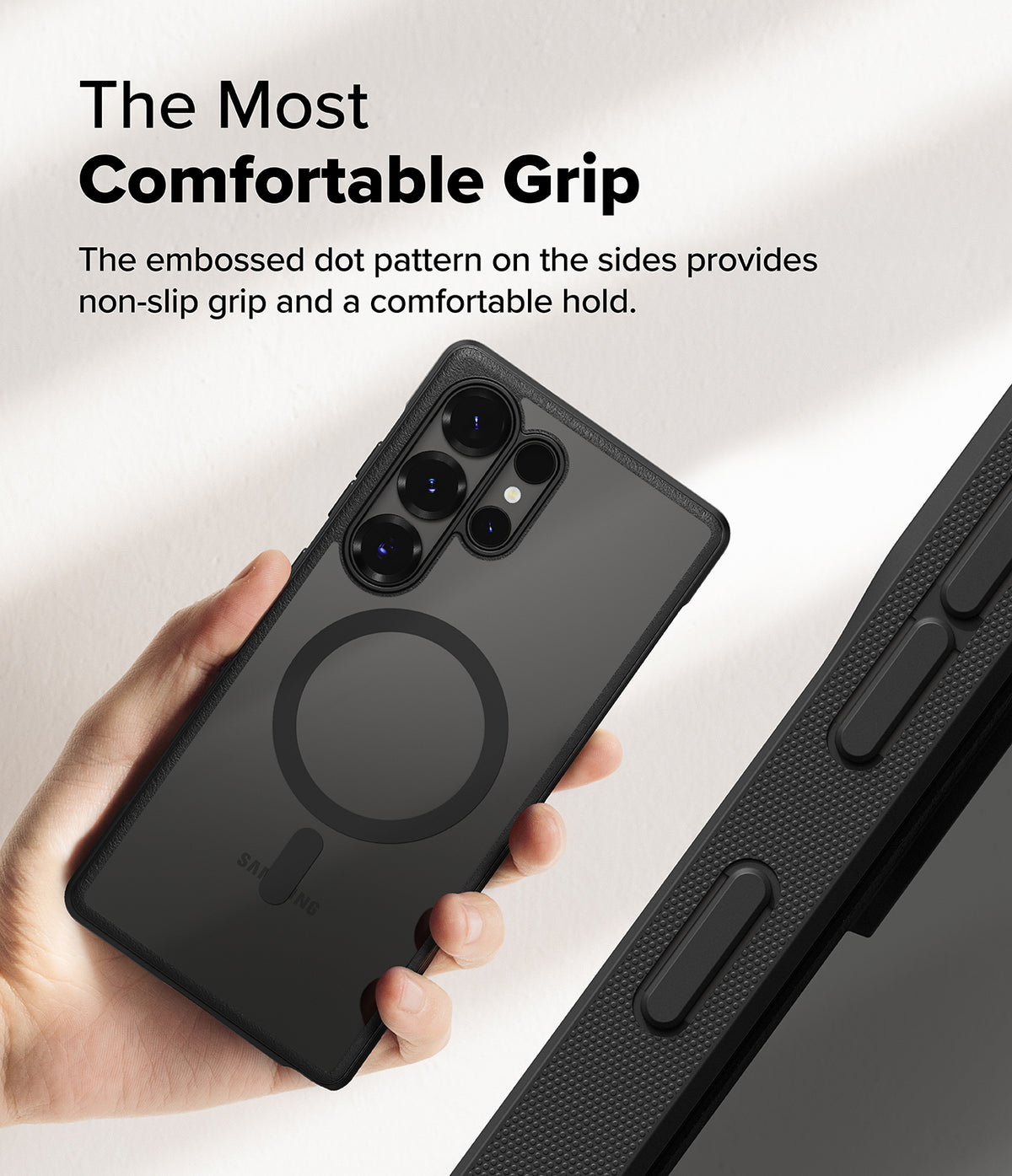 [Bundle] Galaxy S25 Ultra | Fusion Bold Magnetic - Galaxy S25 Ultra | Fusion Bold Magnetic - Hand holding a black phone case with a magnetic ring and textured side grip.