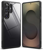 Galaxy S25 Ultra Case | Fusion Bold - Front and back view of a black phone case with a clear back and textured frame.
