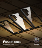 Galaxy S25 Ultra Case | Fusion Bold - Three clear phone cases with black frames arranged on a grid of phone outlines.