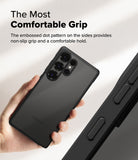 Galaxy S25 Ultra Case | Fusion Bold - Hand holding a black phone case with a textured, dotted side grip pattern.