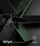Galaxy S25 Ultra Case | Onyx - Multiple Onyx phone cases in black and green arranged on a dark textured surface.