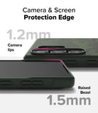 Galaxy S25 Ultra Case | Onyx - Close-up of phone case showing 1.2mm camera lips and 1.5mm raised screen bezel protection.