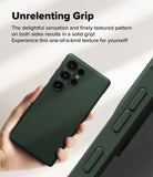 Galaxy S25 Ultra Case | Onyx - A hand holding a dark green phone case with a textured side grip and camera cutouts.