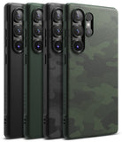 Galaxy S25 Ultra Case | Onyx - Four Galaxy S25 Ultra phone cases in black, green, carbon fiber, and green camo textures.
