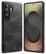 Galaxy S25 Ultra Case | Onyx - Black smartphone with a textured camo back and front screen view, showing a sleek protective case.