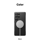 Galaxy S25 Ultra Case | Onyx Magnetic - Black phone case with a circular magnetic charger attached to the back.