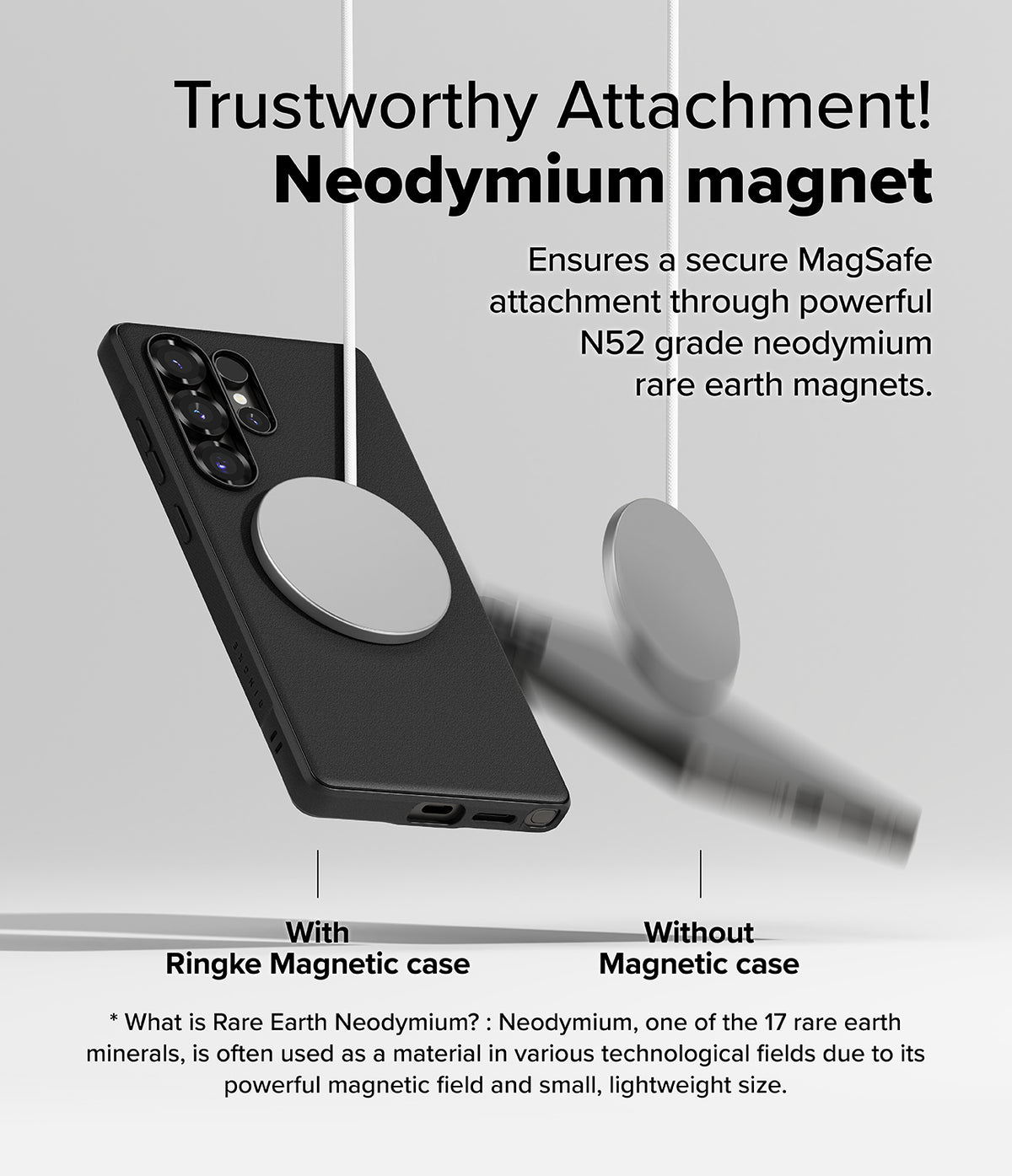 [Bundle] Galaxy S25 Ultra | Onyx Magnetic - Galaxy S25 Ultra | Onyx Magnetic - Comparison showing a magnetic disc securely attached to a phone case versus falling.