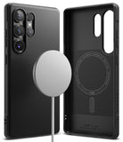 Galaxy S25 Ultra Case | Onyx Magnetic - Matte black phone case shown from back and interior with a magnetic charger.
