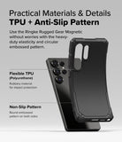 Galaxy S25 Ultra Case | Rugged Gear Magnetic - Black phone case showing flexible TPU material and anti-slip pattern.