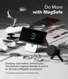 Galaxy S25 Ultra Case | Rugged Gear Magnetic - Galaxy S25 Ultra Case - Phone charging on a magnetic stand surrounded by various MagSafe accessories like grips and wallets.