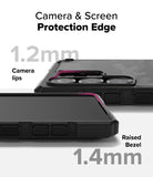 Galaxy S25 Ultra Case | Rugged Gear Magnetic - Close-up showing 1.2mm camera lips and 1.4mm raised screen bezel protection.